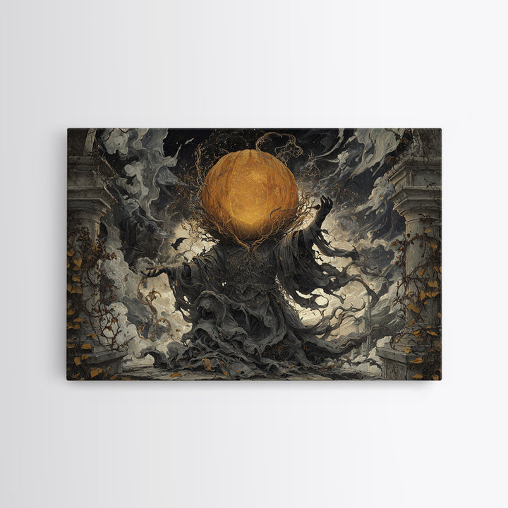 The Cosmic Pumpkin God, Landscape Wall Art, Haunted Gothic Art, Framed Canvas Print, Halloween Wall Decor, Gothic Home Decor