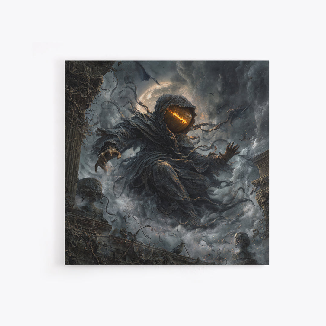 The Cosmic Pumpkin God, Square Wall Art, Macabre Wall Art, Framed Canvas Print, Halloween Wall Decor, Gothic Home Decor, Halloween Decor
