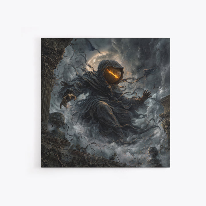 The Cosmic Pumpkin God, Square Wall Art, Macabre Wall Art, Framed Canvas Print, Halloween Wall Decor, Gothic Home Decor, Halloween Decor