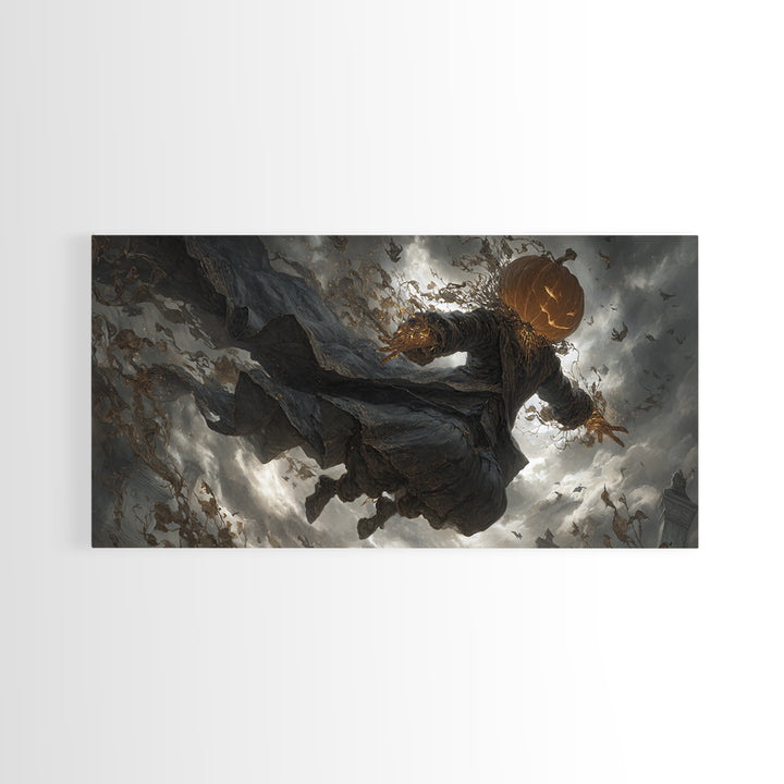 The Cosmic Pumpkin God, Wide Panoramic Art, Macabre Wall Art, Framed Canvas Print, Halloween Wall Decor, Gothic Home Decor, Dark Fantasy Art