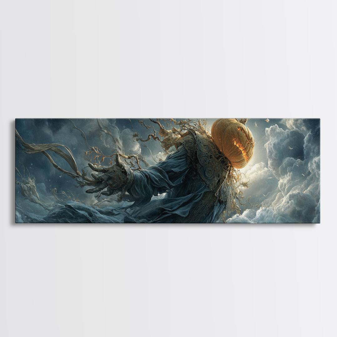 The Cosmic Pumpkin God, Extra Wide Wall Art, Dark Halloween Decor, Canvas Print, Halloween Wall Decor, Gothic Home Decor