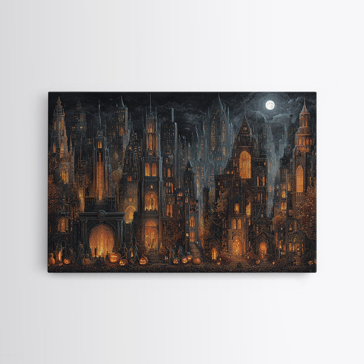 The Haunted City Skyline, Landscape Wall Art, Dark Fantasy Wall Art, Canvas Print, Halloween Wall Decor, Gothic Home Decor, Macabre Wall Art