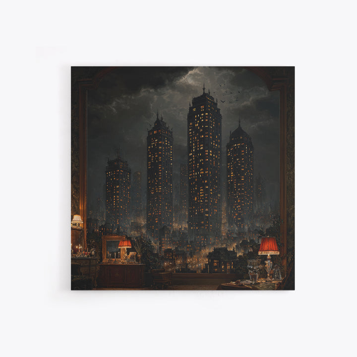 The Haunted City Skyline, Square Wall Art, Spooky Home Decor, Canvas Print, Halloween Wall Decor, Gothic Home Decor, Halloween Wall Art
