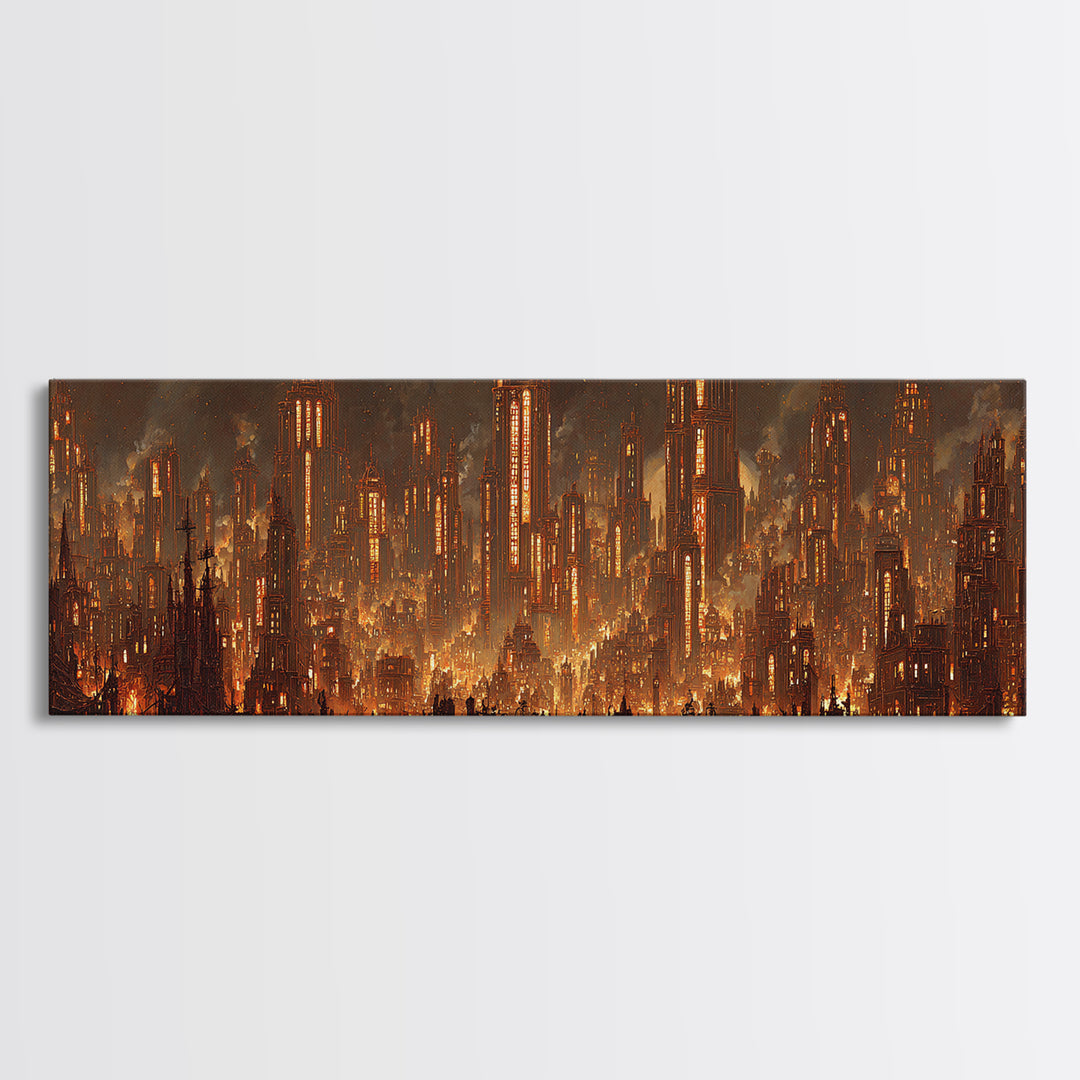 The Haunted City Skyline, Extra Wide Wall Art, Gothic Horror Wall Art, Framed Canvas Print, Halloween Wall Decor, Gothic Home Decor