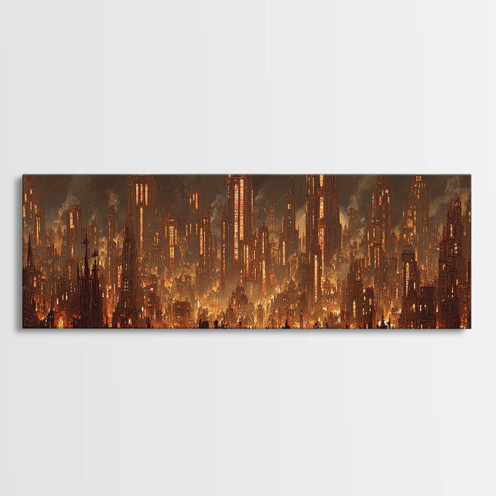 The Haunted City Skyline, Extra Wide Wall Art, Gothic Horror Wall Art, Framed Canvas Print, Halloween Wall Decor, Gothic Home Decor