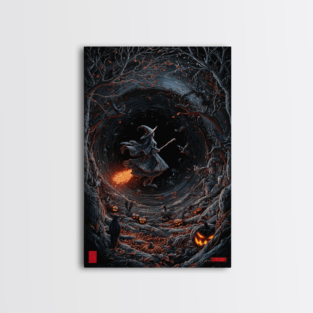 The Cyberpunk Witch, Vertical Wall Art, Haunted Gothic Art, Framed Canvas Print, Halloween Wall Decor, Gothic Home Decor, Dark Fantasy Art