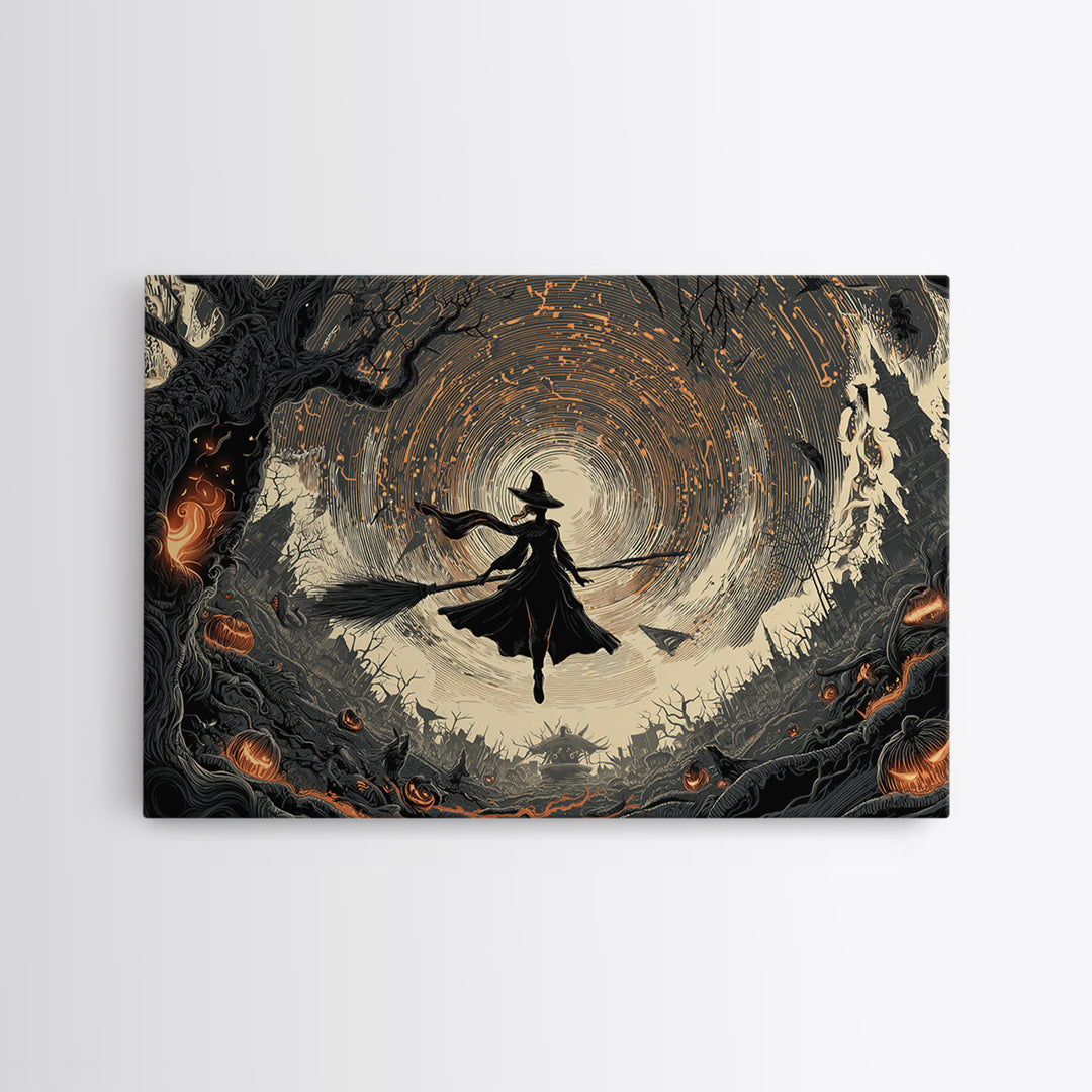 The Cyberpunk Witch, Landscape Wall Art, Dark Fantasy Wall Art, Canvas Print, Halloween Wall Decor, Gothic Home Decor, Seasonal Home Decor