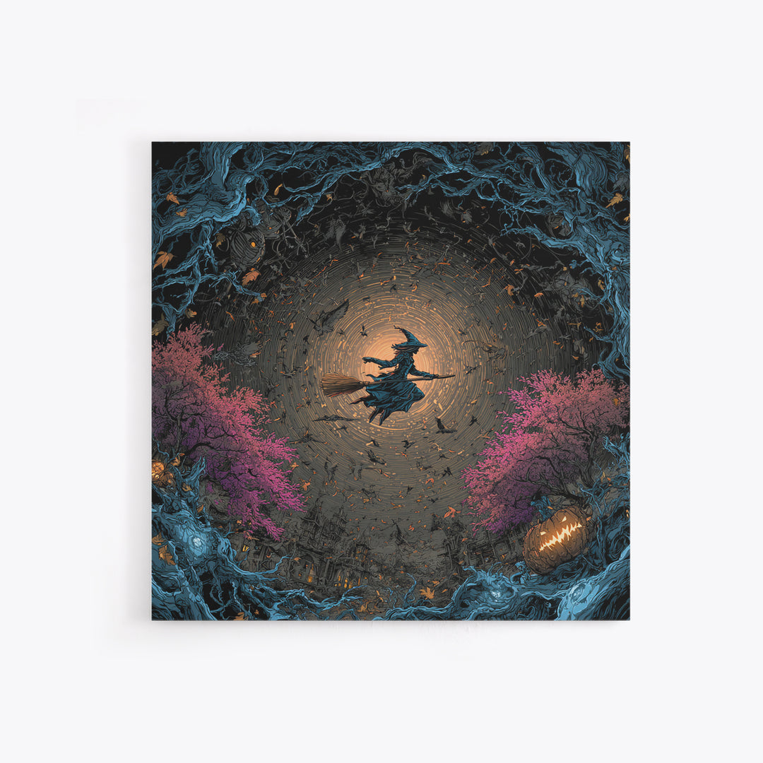 The Cyberpunk Witch, Square Wall Art, Gothic Horror Wall Art, Framed Canvas Print, Halloween Wall Decor, Gothic Home Decor