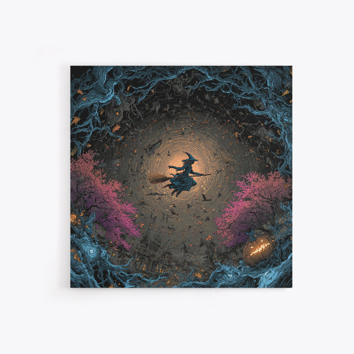 The Cyberpunk Witch, Square Wall Art, Gothic Horror Wall Art, Framed Canvas Print, Halloween Wall Decor, Gothic Home Decor