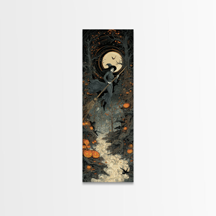 The Cyberpunk Witch, Tall Narrow Wall Art, Dark Halloween Decor, Canvas Print, Halloween Wall Decor, Gothic Home Decor, Seasonal Home Decor
