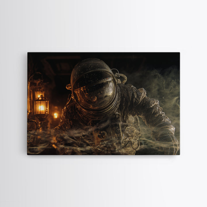 The Astronaut Ghost, Landscape Wall Art, Gothic Horror Wall Art, Framed Canvas Print, Halloween Wall Decor, Gothic Home Decor