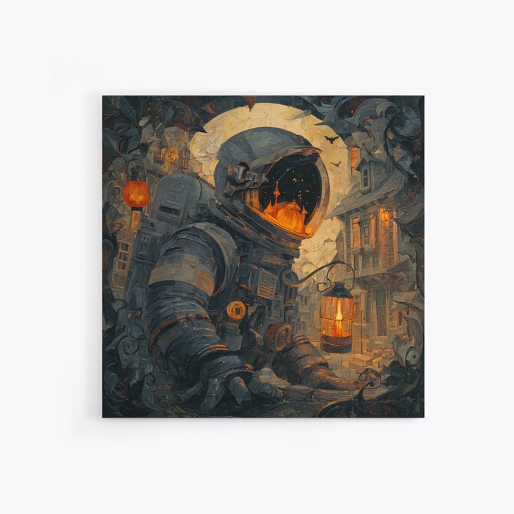 The Astronaut Ghost, Square Wall Art, Haunted Gothic Art, Framed Canvas Print, Halloween Wall Decor, Gothic Home Decor, Spooky Wall Decor