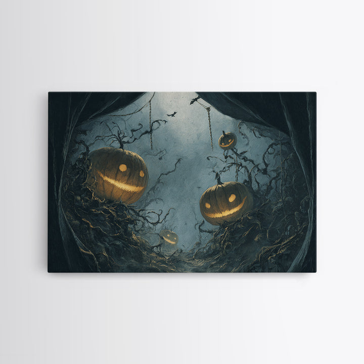 The Alien Pumpkin Patch, Landscape Wall Art, Dark Fantasy Wall Art, Canvas Print, Halloween Wall Decor, Gothic Home Decor