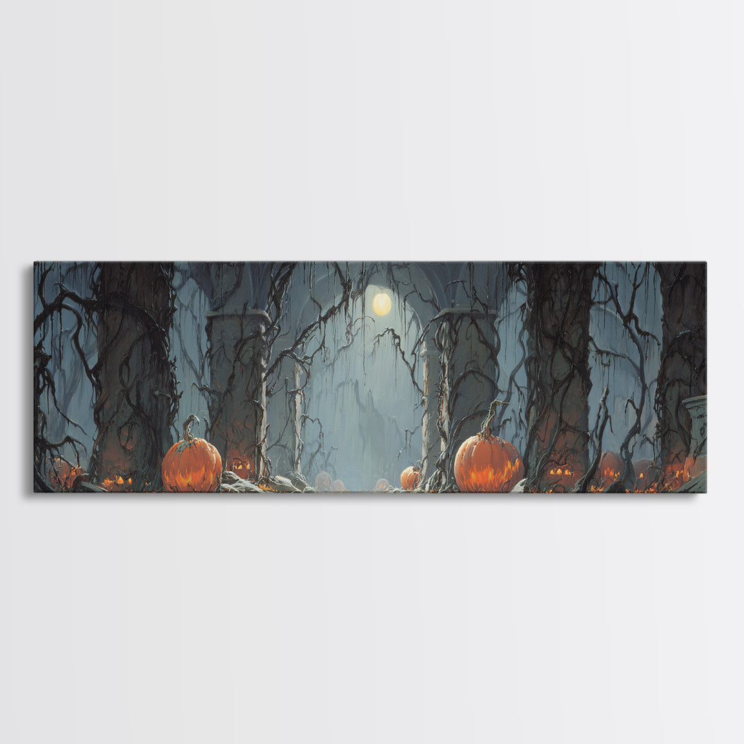 The Alien Pumpkin Patch, Extra Wide Wall Art, Gothic Horror Wall Art, Framed Canvas Print, Halloween Wall Decor, Gothic Home Decor