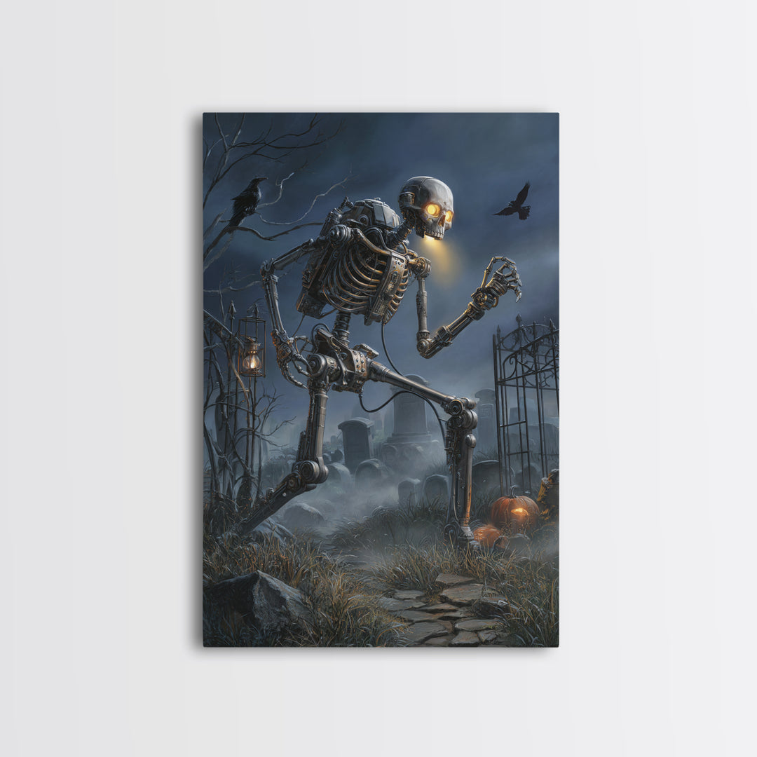 The Biomechanical Skeleton, Vertical Wall Art, Macabre Wall Art, Framed Canvas Print, Halloween Wall Decor, Gothic Home Decor
