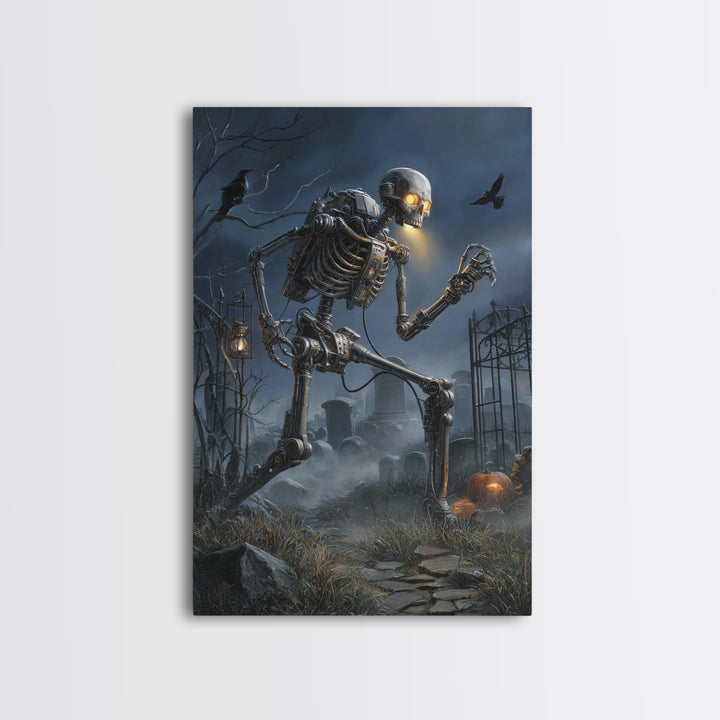 The Biomechanical Skeleton, Vertical Wall Art, Macabre Wall Art, Framed Canvas Print, Halloween Wall Decor, Gothic Home Decor