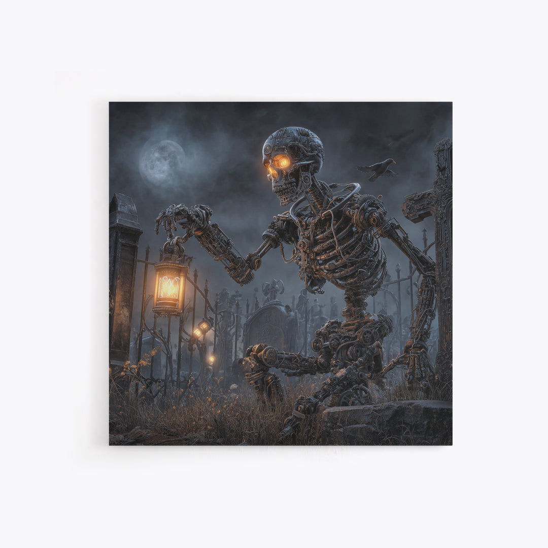 The Biomechanical Skeleton, Square Wall Art, Dark Fantasy Wall Art, Canvas Print, Halloween Wall Decor, Gothic Home Decor, Dark Fantasy Art