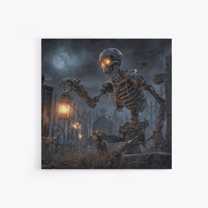 The Biomechanical Skeleton, Square Wall Art, Dark Fantasy Wall Art, Canvas Print, Halloween Wall Decor, Gothic Home Decor, Dark Fantasy Art