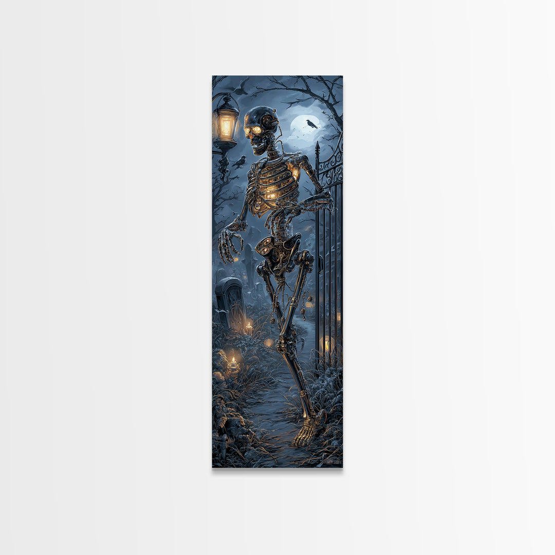 The Biomechanical Skeleton, Tall Narrow Wall Art, Dark Fantasy Wall Art, Canvas Print, Halloween Wall Decor, Gothic Home Decor
