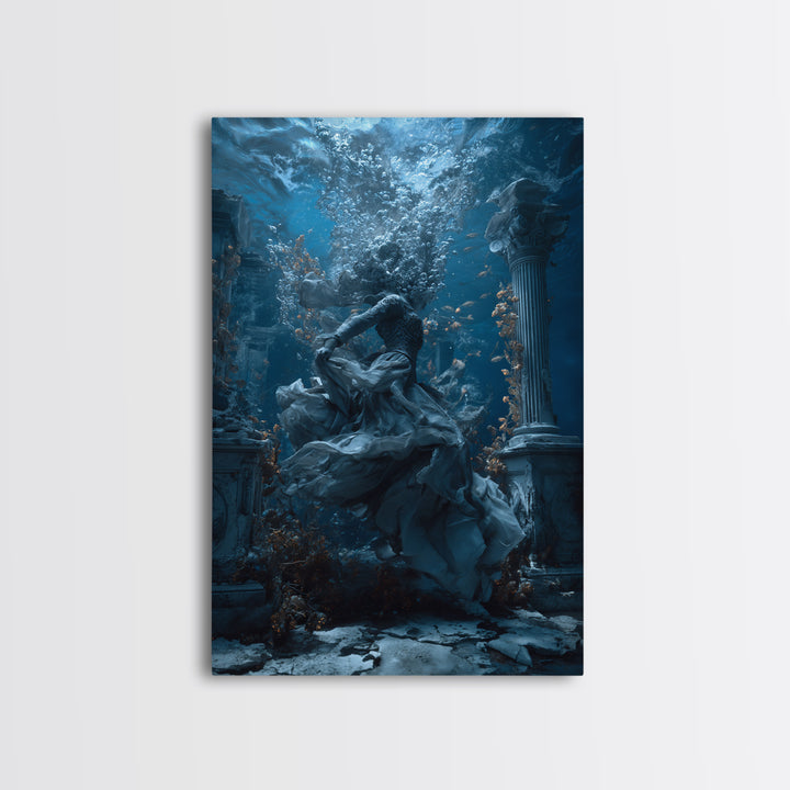 The Underwater Graveyard, Vertical Wall Art, Macabre Wall Art, Framed Canvas Print, Halloween Wall Decor, Gothic Home Decor