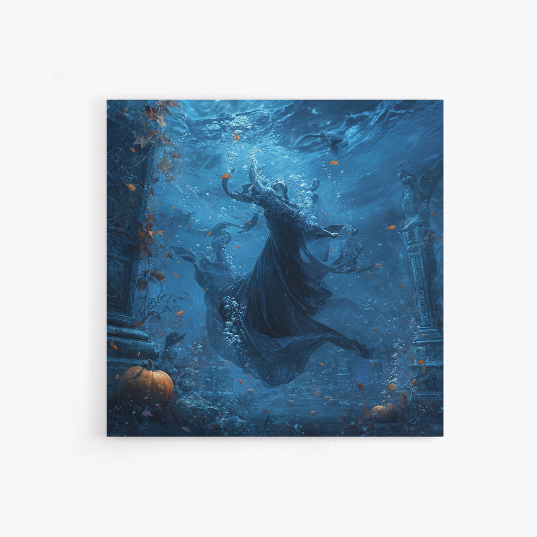 The Underwater Graveyard, Square Wall Art, Dark Halloween Decor, Canvas Print, Halloween Wall Decor, Gothic Home Decor, Halloween Wall Art