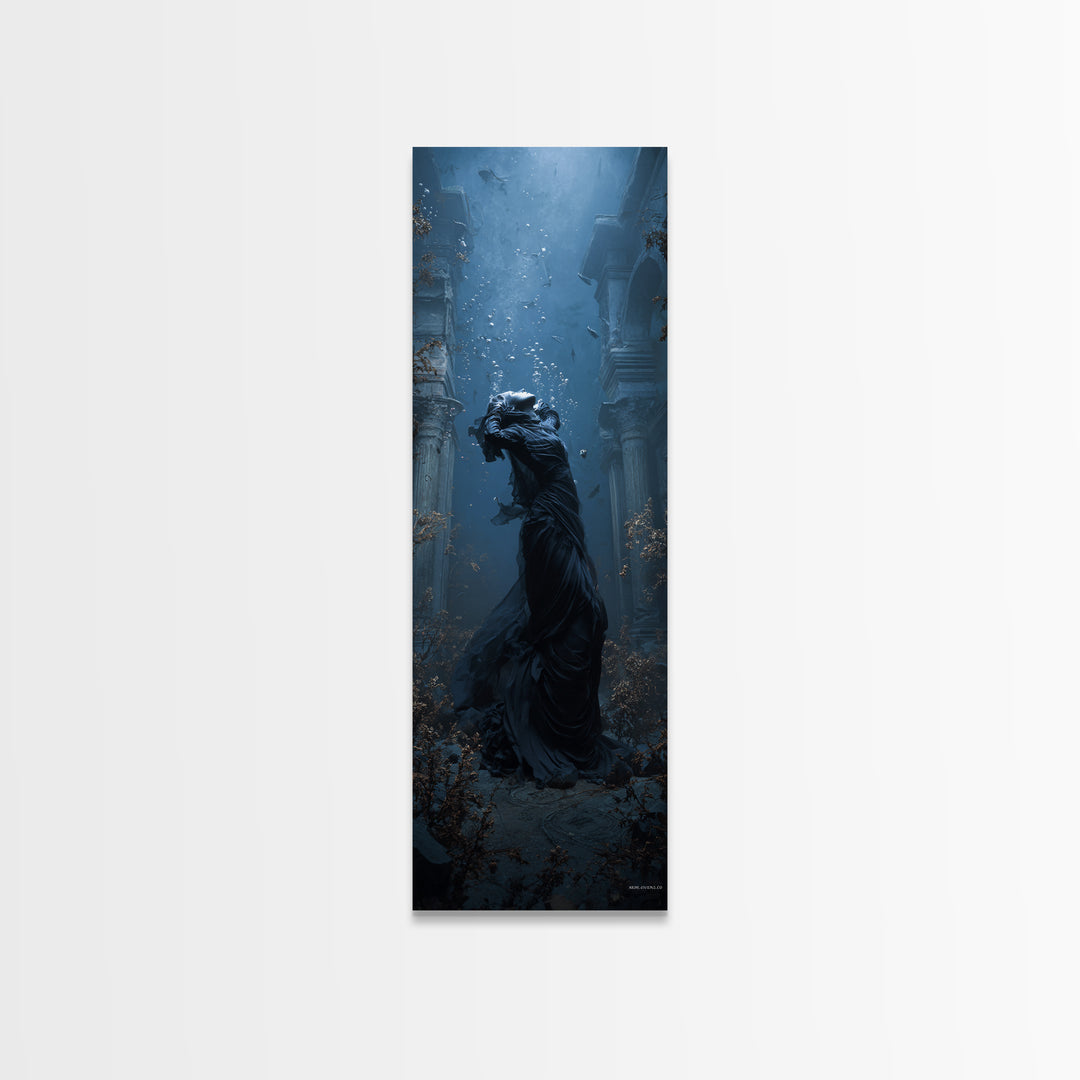 The Underwater Graveyard, Tall Narrow Wall Art, Haunted Gothic Art, Framed Canvas Print, Halloween Wall Decor, Gothic Home Decor