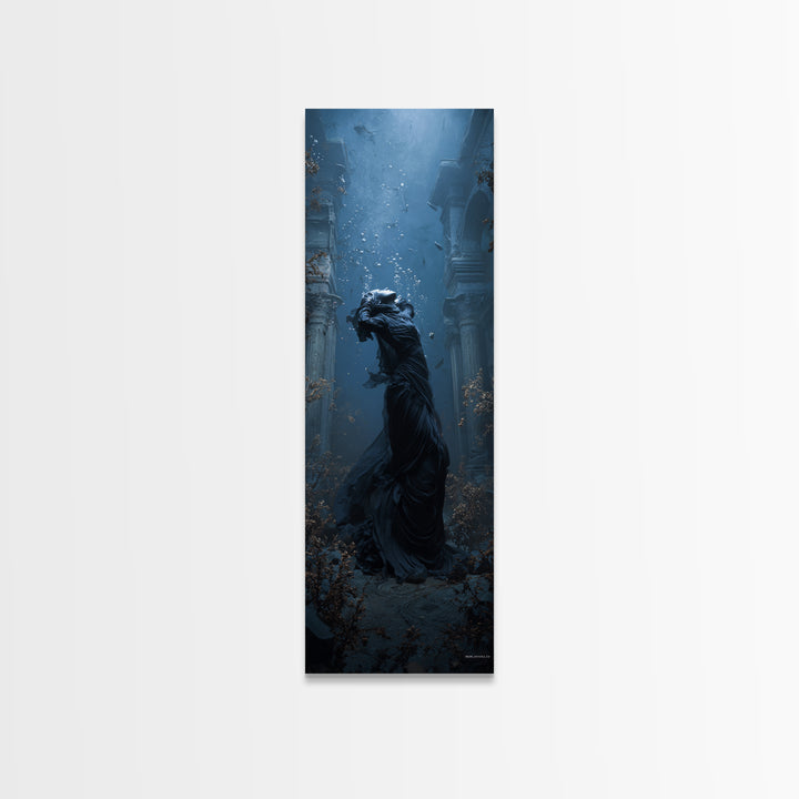 The Underwater Graveyard, Tall Narrow Wall Art, Haunted Gothic Art, Framed Canvas Print, Halloween Wall Decor, Gothic Home Decor