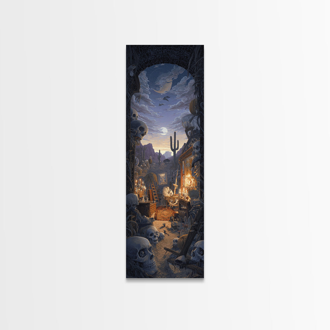 Desert Halloween, Tall Narrow Wall Art, Dark Fantasy Wall Art, Canvas Print, Halloween Wall Decor, Gothic Home Decor, Spooky Wall Decor