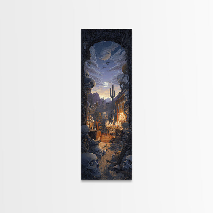 Desert Halloween, Tall Narrow Wall Art, Dark Fantasy Wall Art, Canvas Print, Halloween Wall Decor, Gothic Home Decor, Spooky Wall Decor