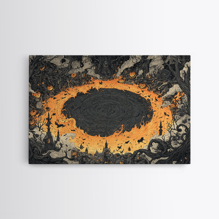 The Volcanic Demon Festival, Landscape Wall Art, Spooky Home Decor, Canvas Print, Halloween Wall Decor, Gothic Home Decor, Dark Fantasy Art