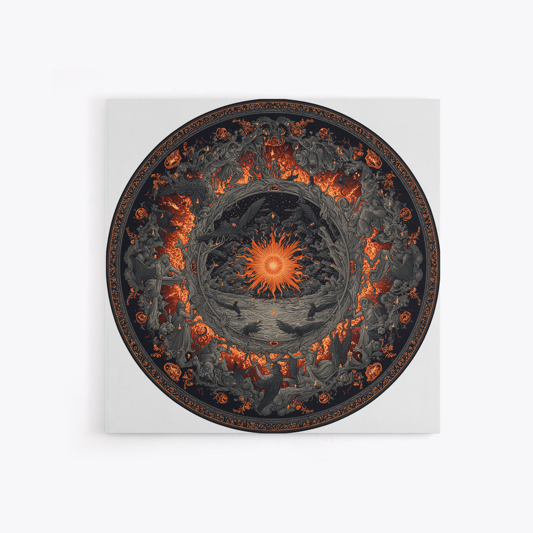 The Volcanic Demon Festival, Square Wall Art, Gothic Horror Wall Art, Framed Canvas Print, Halloween Wall Decor, Gothic Home Decor