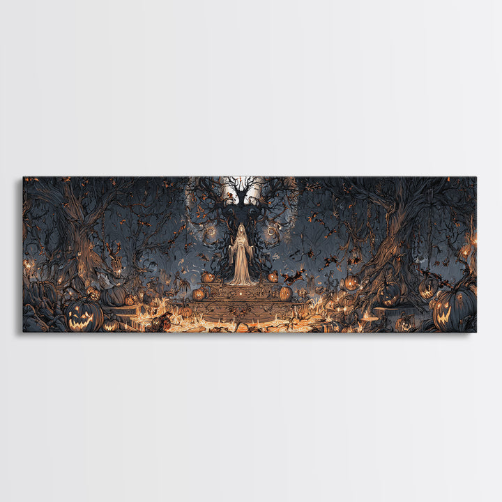 The Volcanic Demon Festival, Extra Wide Wall Art, Dark Halloween Decor, Canvas Print, Halloween Wall Decor, Gothic Home Decor