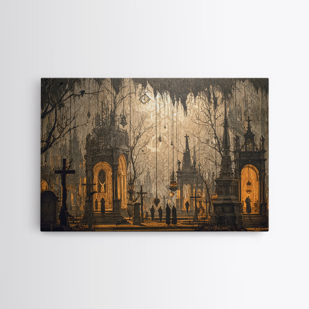 The Upside-Down Cemetery, Landscape Wall Art, Dark Fantasy Wall Art, Canvas Print, Halloween Wall Decor, Gothic Home Decor