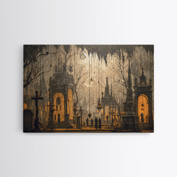 The Upside-Down Cemetery, Landscape Wall Art, Dark Fantasy Wall Art, Canvas Print, Halloween Wall Decor, Gothic Home Decor