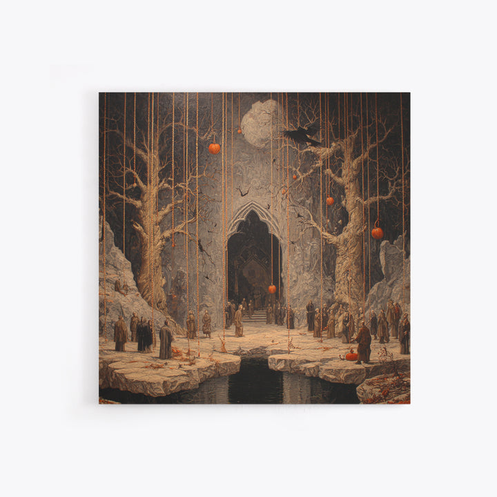 The Upside-Down Cemetery, Square Wall Art, Spooky Home Decor, Canvas Print, Halloween Wall Decor, Gothic Home Decor, Seasonal Home Decor