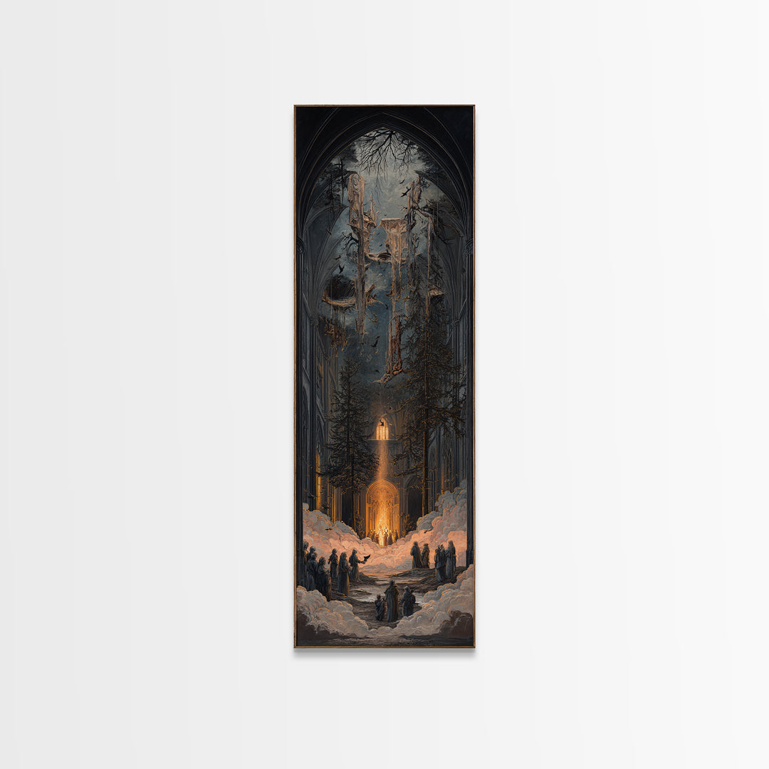 The Upside-Down Cemetery, Tall Narrow Wall Art, Dark Halloween Decor, Canvas Print, Halloween Wall Decor, Gothic Home Decor, Horror Wall Art
