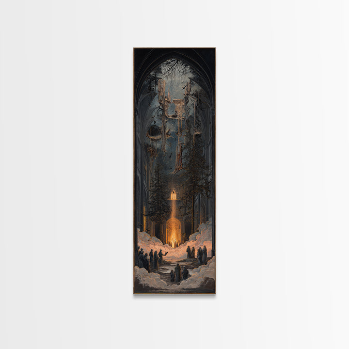 The Upside-Down Cemetery, Tall Narrow Wall Art, Dark Halloween Decor, Canvas Print, Halloween Wall Decor, Gothic Home Decor, Horror Wall Art