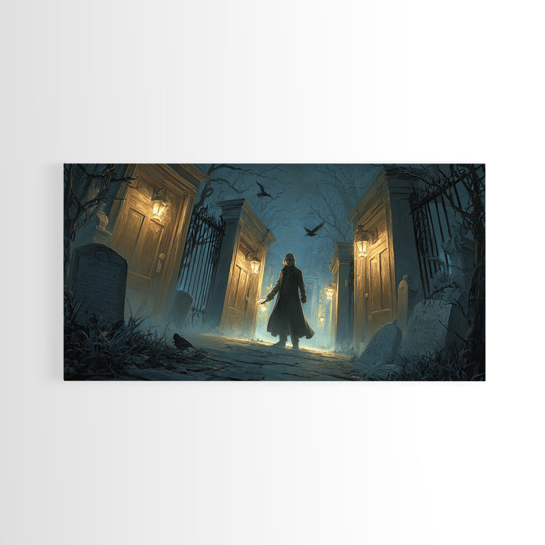 The Infinite Hallway, Wide Panoramic Art, Macabre Wall Art, Framed Canvas Print, Halloween Wall Decor, Gothic Home Decor, Horror Wall Art