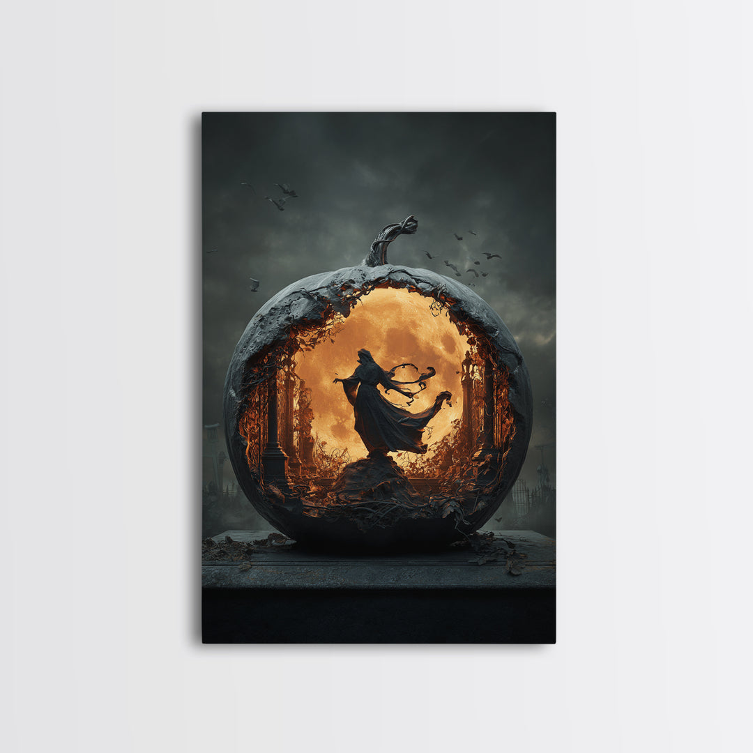 The Moon Inside A Pumpkin, Vertical Wall Art, Spooky Home Decor, Canvas Print, Halloween Wall Decor, Gothic Home Decor, Halloween Wall Art