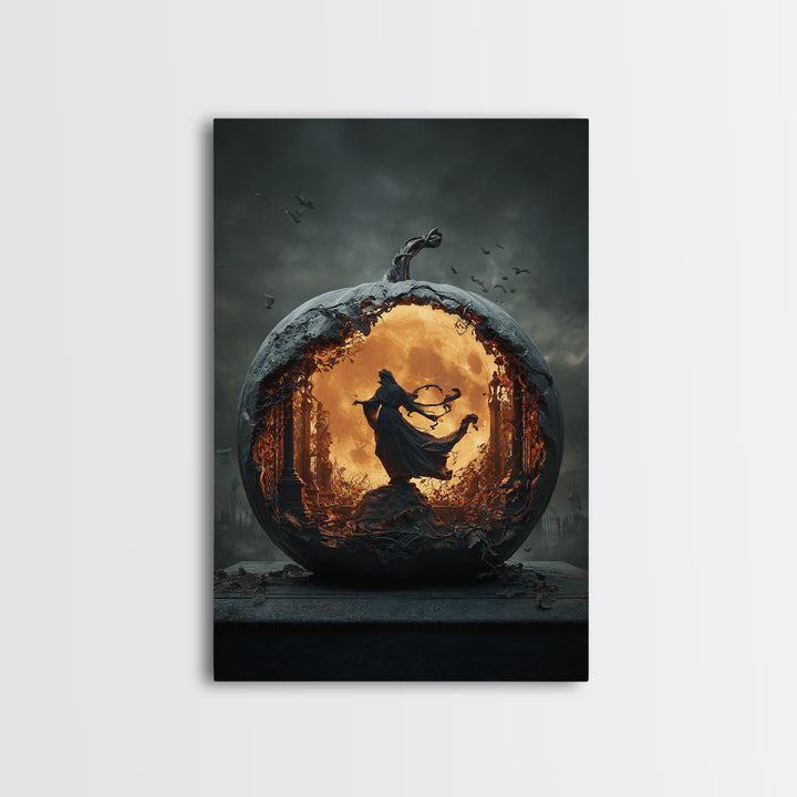 The Moon Inside A Pumpkin, Vertical Wall Art, Spooky Home Decor, Canvas Print, Halloween Wall Decor, Gothic Home Decor, Halloween Wall Art