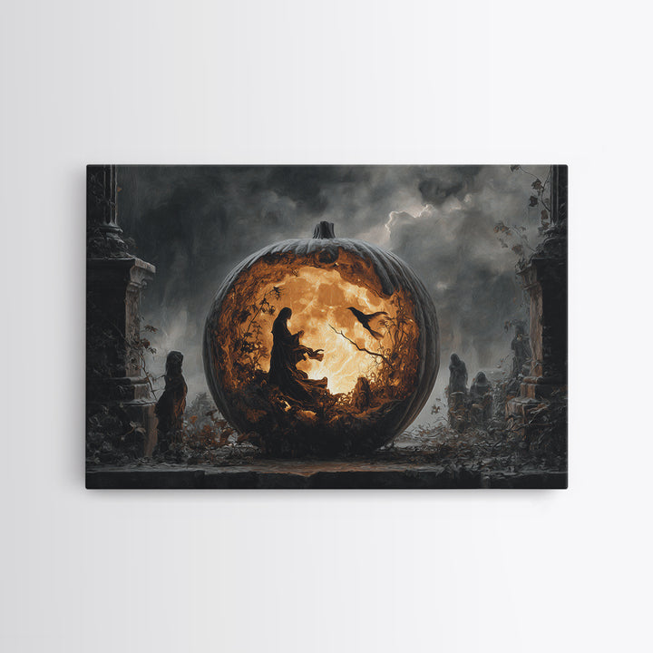 The Moon Inside A Pumpkin, Landscape Wall Art, Macabre Wall Art, Framed Canvas Print, Halloween Wall Decor, Gothic Home Decor