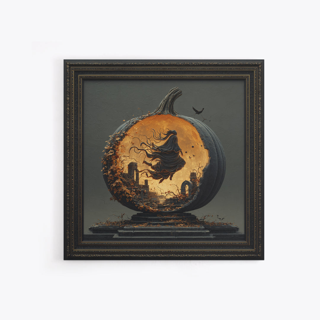 The Moon Inside A Pumpkin, Square Wall Art, Spooky Home Decor, Canvas Print, Halloween Wall Decor, Gothic Home Decor, Spooky Wall Decor