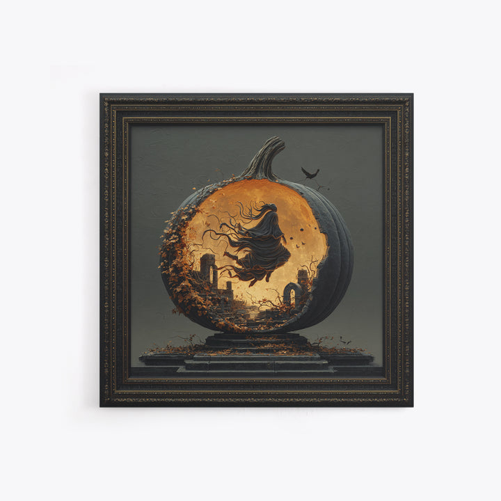 The Moon Inside A Pumpkin, Square Wall Art, Spooky Home Decor, Canvas Print, Halloween Wall Decor, Gothic Home Decor, Spooky Wall Decor