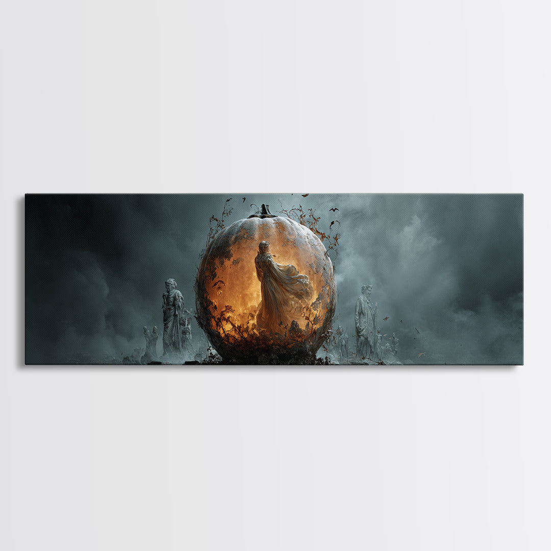 The Moon Inside A Pumpkin, Extra Wide Wall Art, Spooky Home Decor, Canvas Print, Halloween Wall Decor, Gothic Home Decor, Spooky Wall Decor