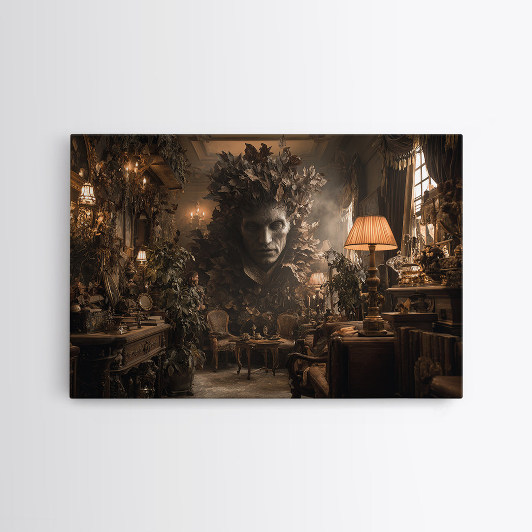 The Autumn-Leaf Ghost, Landscape Wall Art, Macabre Wall Art, Framed Canvas Print, Halloween Wall Decor, Gothic Home Decor