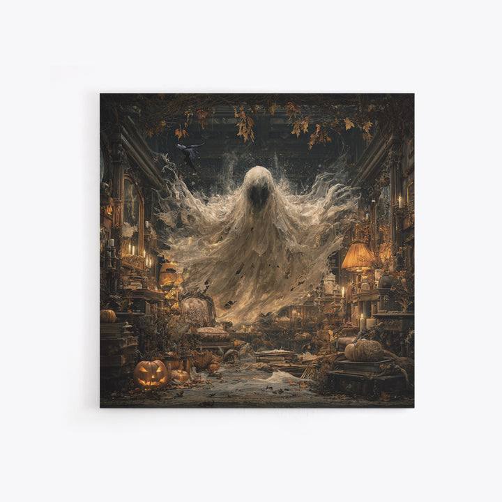 The Autumn-Leaf Ghost, Square Wall Art, Dark Fantasy Wall Art, Canvas Print, Halloween Wall Decor, Gothic Home Decor, Spooky Wall Decor