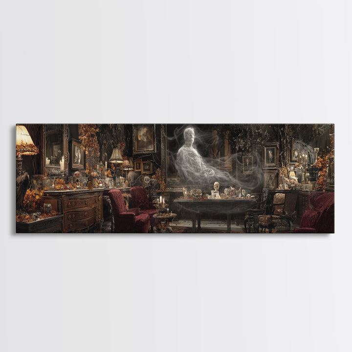 The Autumn-Leaf Ghost, Extra Wide Wall Art, Haunted Gothic Art, Framed Canvas Print, Halloween Wall Decor, Gothic Home Decor