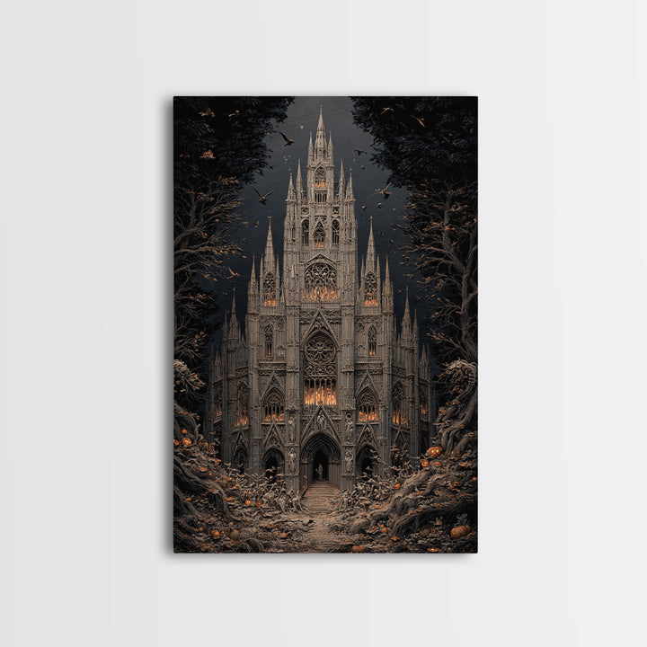 The Cathedral Of Bones, Vertical Wall Art, Macabre Wall Art, Framed Canvas Print, Halloween Wall Decor, Gothic Home Decor, Spooky Wall Decor