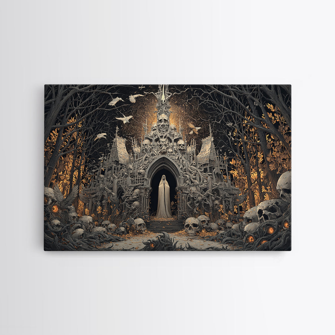 The Cathedral Of Bones, Landscape Wall Art, Gothic Horror Wall Art, Framed Canvas Print, Halloween Wall Decor, Gothic Home Decor