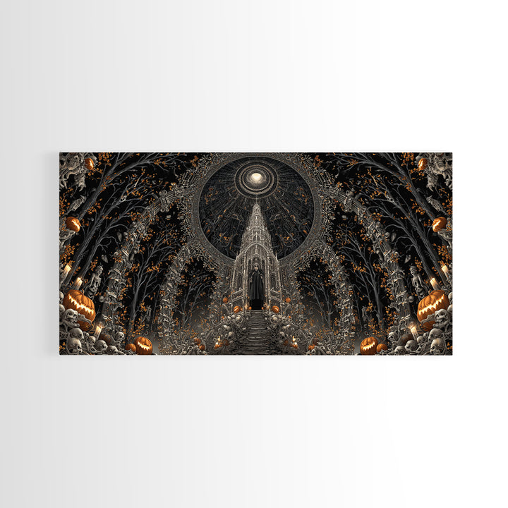 The Cathedral Of Bones, Wide Panoramic Art, Dark Halloween Decor, Canvas Print, Halloween Wall Decor, Gothic Home Decor